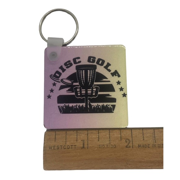 Disc Golf Keychain DISCGOLF SUNRISE Yellow Pink Gradient Custom Made Key Ring - Picture 6 of 6